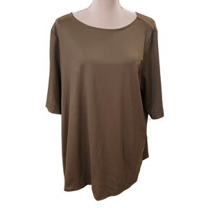 Susan Graver Liquid Knit Women's Light Brown Boat Neck Tunic Top Plus Size 1X